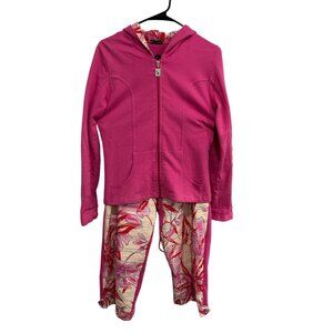 Nilla Shields Womens Pink Hoodie Floral Pants Set Sz Medium